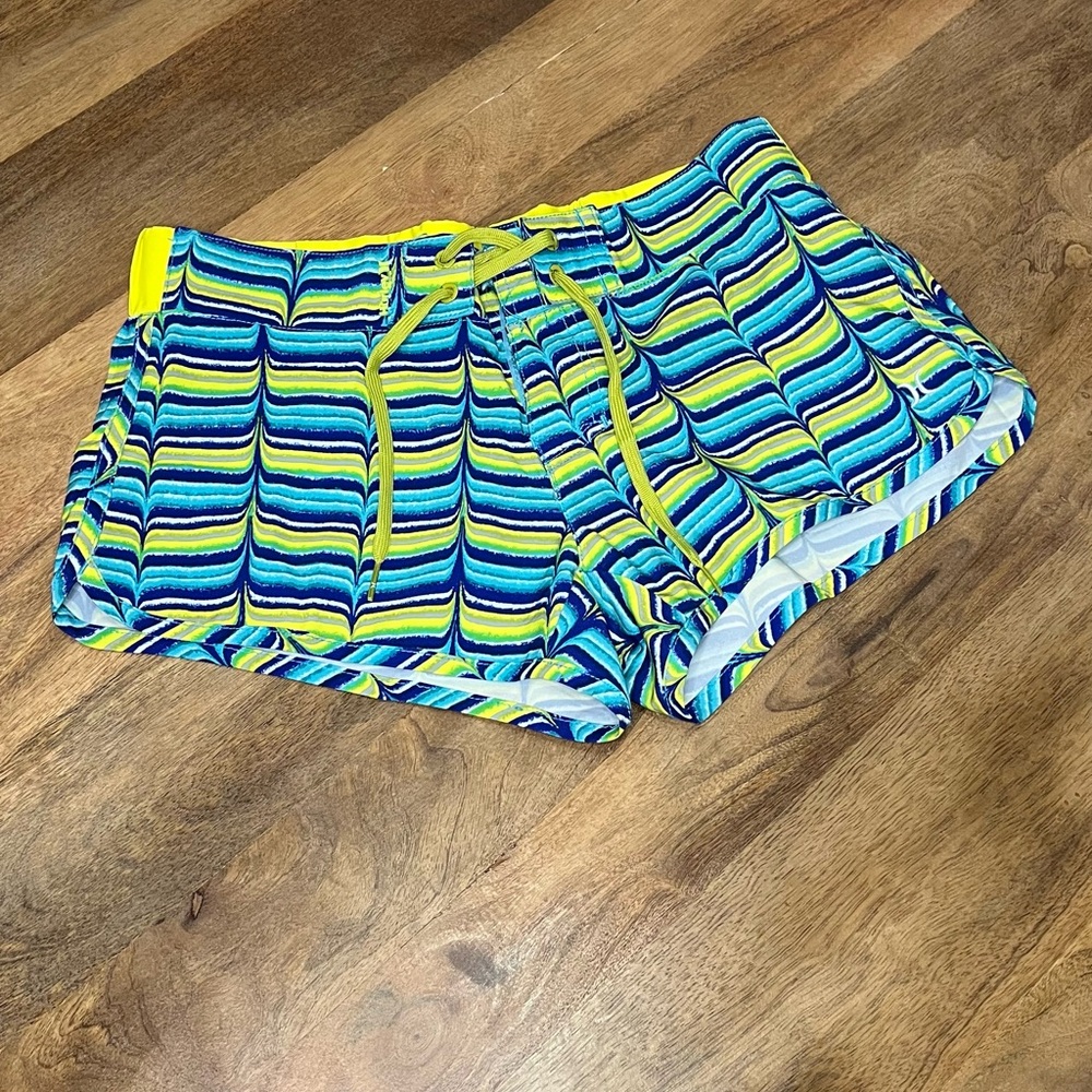 Hurley Women's Swim Trunks Blue and Yellow Stripes Size 32 - Picture 2 of 5